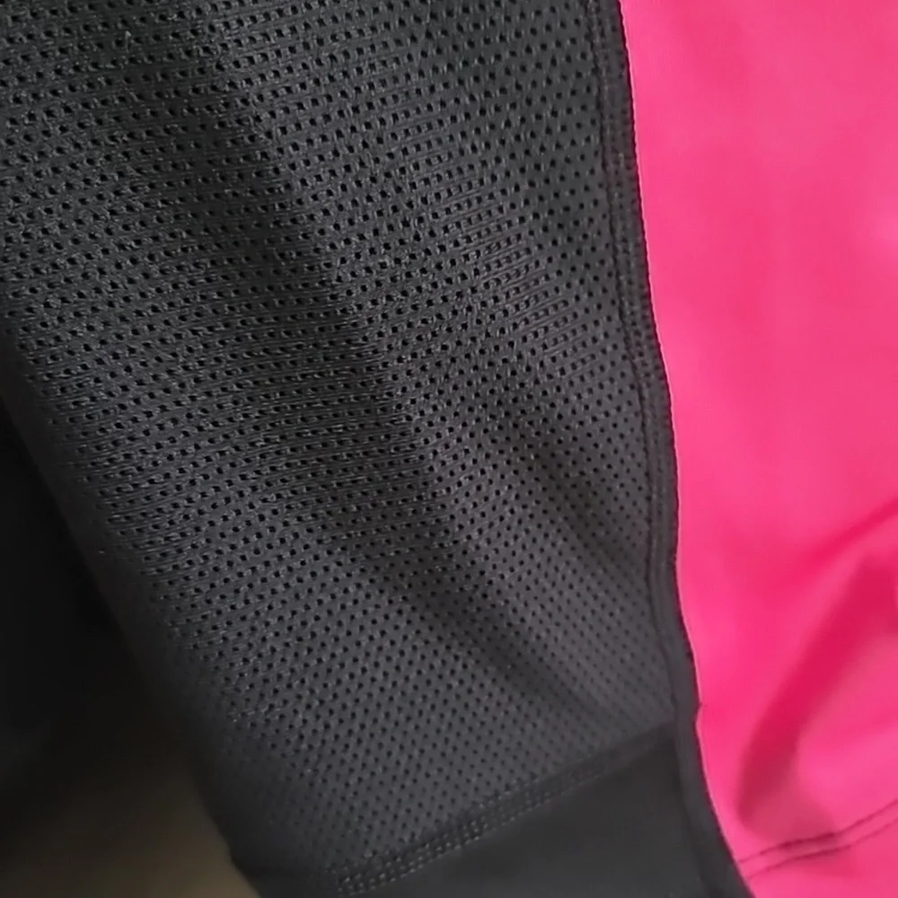 Nike Athletic Cropped Leggings Black Pink Stripe Mid Rise Stretch Medium - Picture 5 of 12